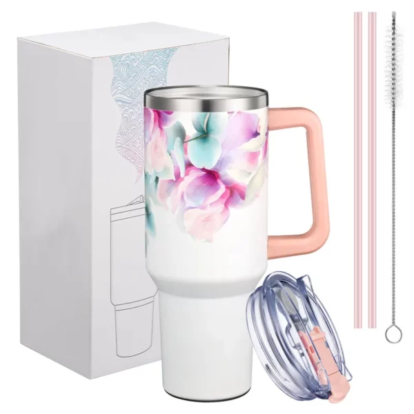 Stainless Steel Insulated 40 oz Travel Tumbler - Pink Lilies - Image 2