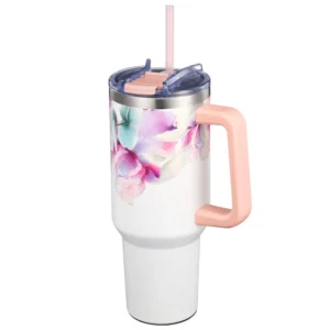 Stainless Steel Insulated 40 oz Travel Tumbler - Pink Lilies
