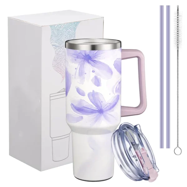 Stainless Steel Insulated 40 oz Travel Tumbler - Violet Leaves - Image 2