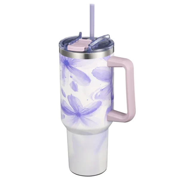 Stainless Steel Insulated 40 oz Travel Tumbler - Violet Leaves